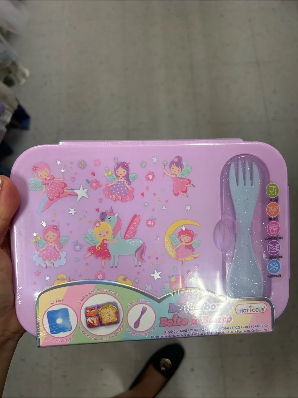Kids Pink Fairy bento box with Utensil Set